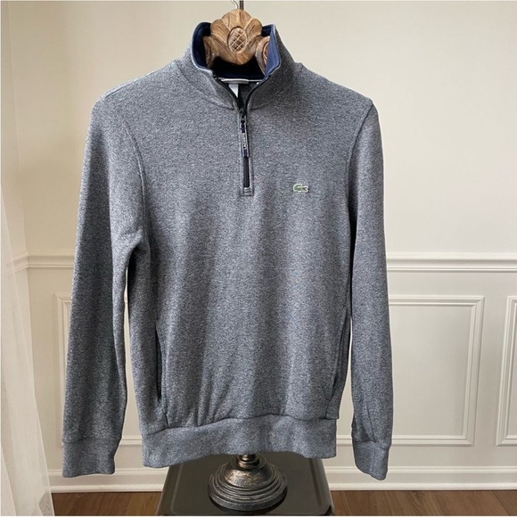 Lacoste Men's Half Zip Lightweight Interlock Sweatshirt Navy Heather Alligator M - Picture 3 of 4